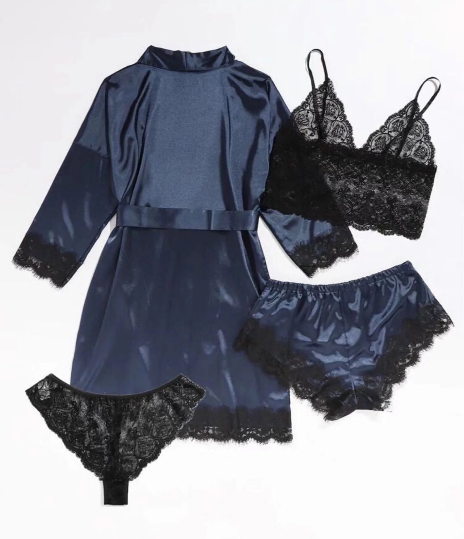 New Women's Sleepwear Set For Summer, A 4-piece Lace Camisole Home Outfit With A Robe, A Sexy V-neck Tie-sleeve Nightdress