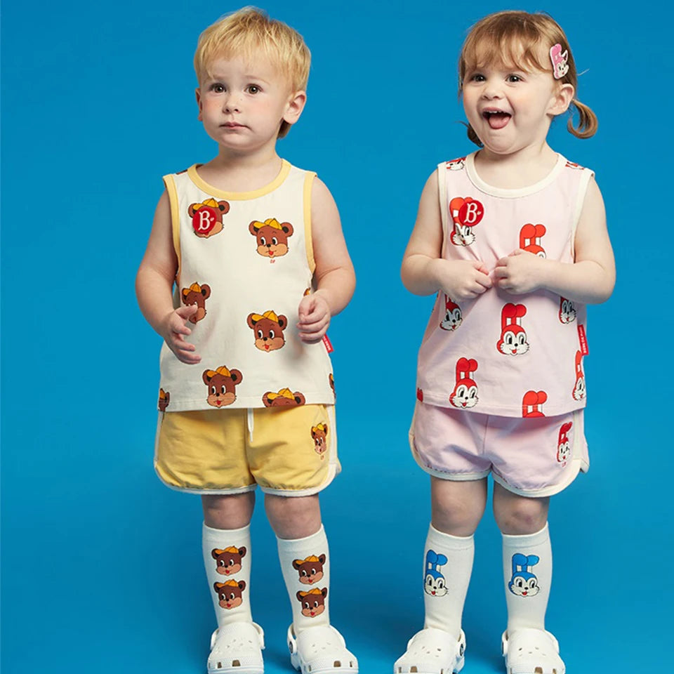 Summer Korean Children Clothes Set Bebe Girls Strawberry Print Vest Tee Boys Cartoon T-shirts Shorts Kid Sweatshirts Tee Pants