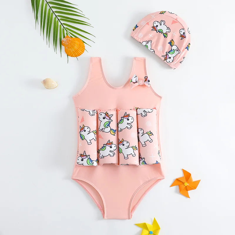 Children's Buoyancy Swimsuit One-piece Swimsuit for Kids Floating Rash Guards Cartoon Print Girls Boys Swimwear Swimming Clothes