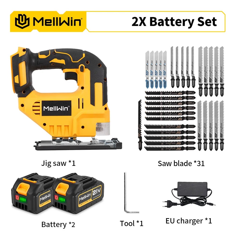 MELLWIN 3500RPM Electric JigSaw 31 With Blade Wireless Curve Saw Multi-function Woodworking Tool For Makita 18V Battery Pin