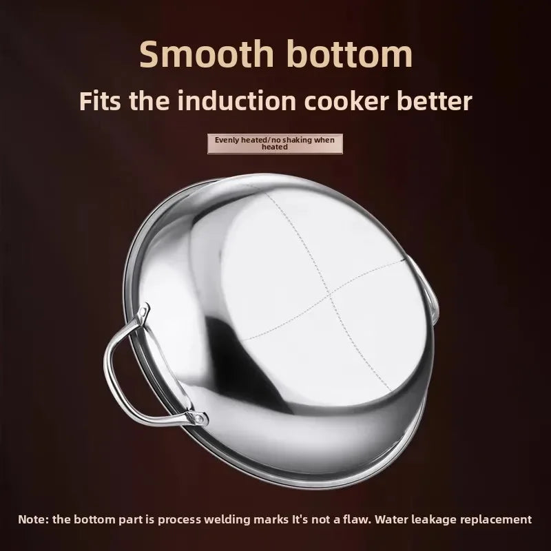 34cm Stainless Steel Hot Pot Three Divided Cookware Induction Little Sheep Pot Hot Pot Ruled Compatible Cooking Winter Party