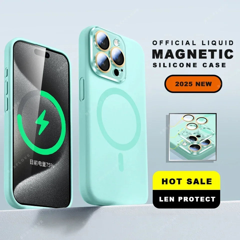 Lanyard Magnetic Phone Case For iPhone 15 14 16 Plus 11 12 13 16 Pro Max Magsafe Liquid Silicone Strap Charge Protector Cover
