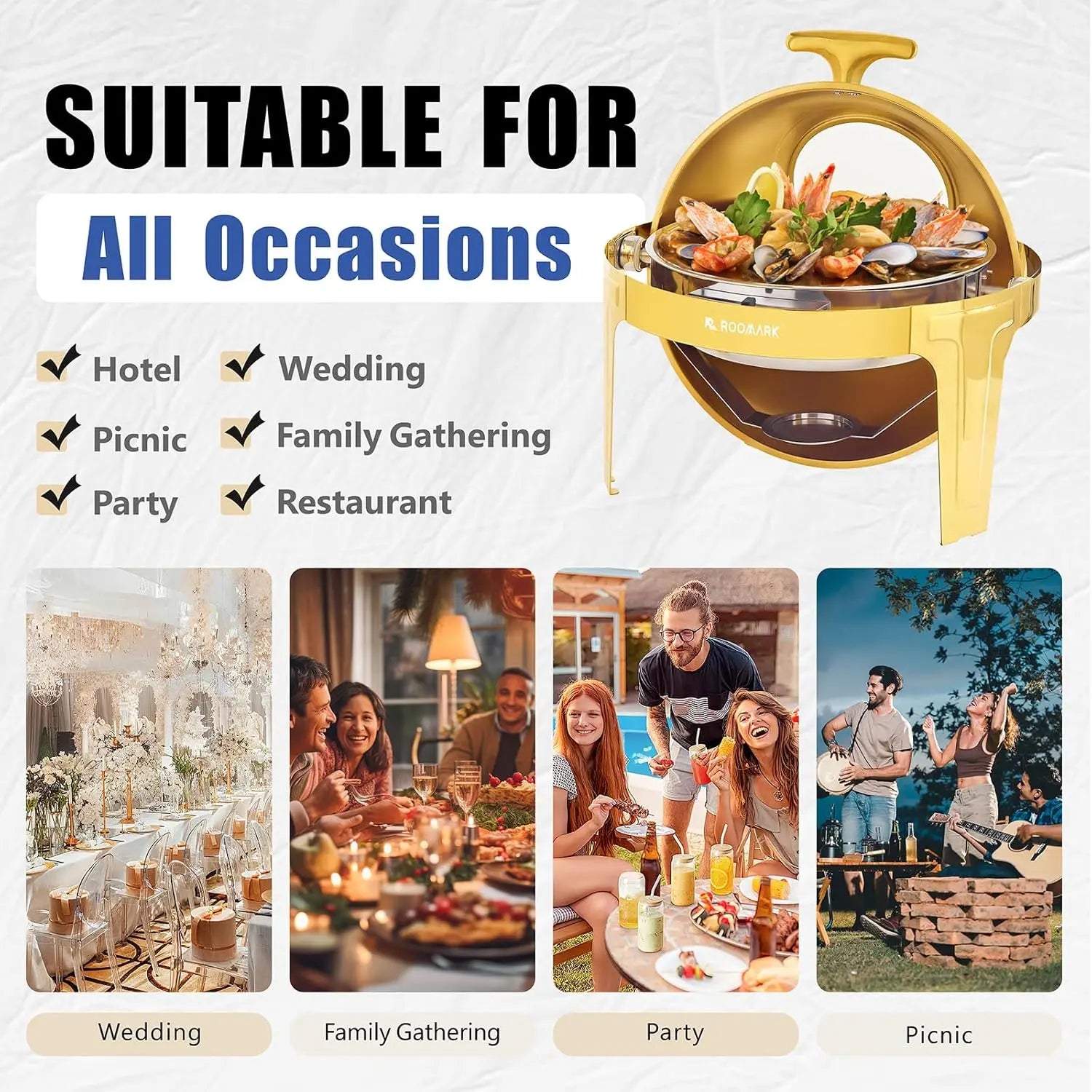 ROOMARK 9QT Chafing Dish Buffet Set , High Grade Stainless Steel Catering Warmer Complete set with Thick Frame for Party Wedding