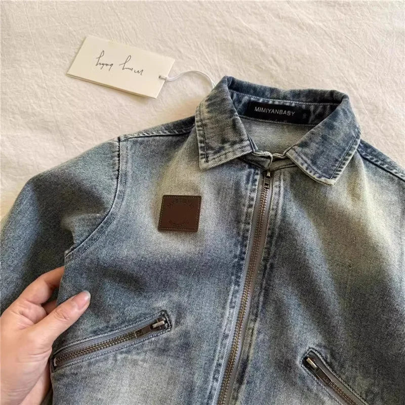Children Denim Jackets Autumn Fashion Boys Turn Down Collar Zipper Loose Coats Spring Kids Retro Short Outerwear 2-8 Years
