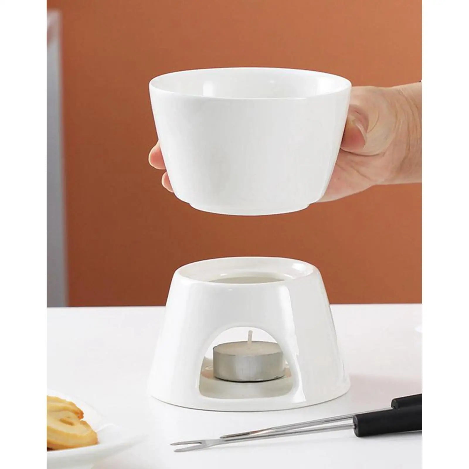 Chocolate Fondue Pot Tea Light Porcelain Melting Pot Ceramic Hot Pot Butter Warmer for Dessert Snack Party Anniversary Birthday
