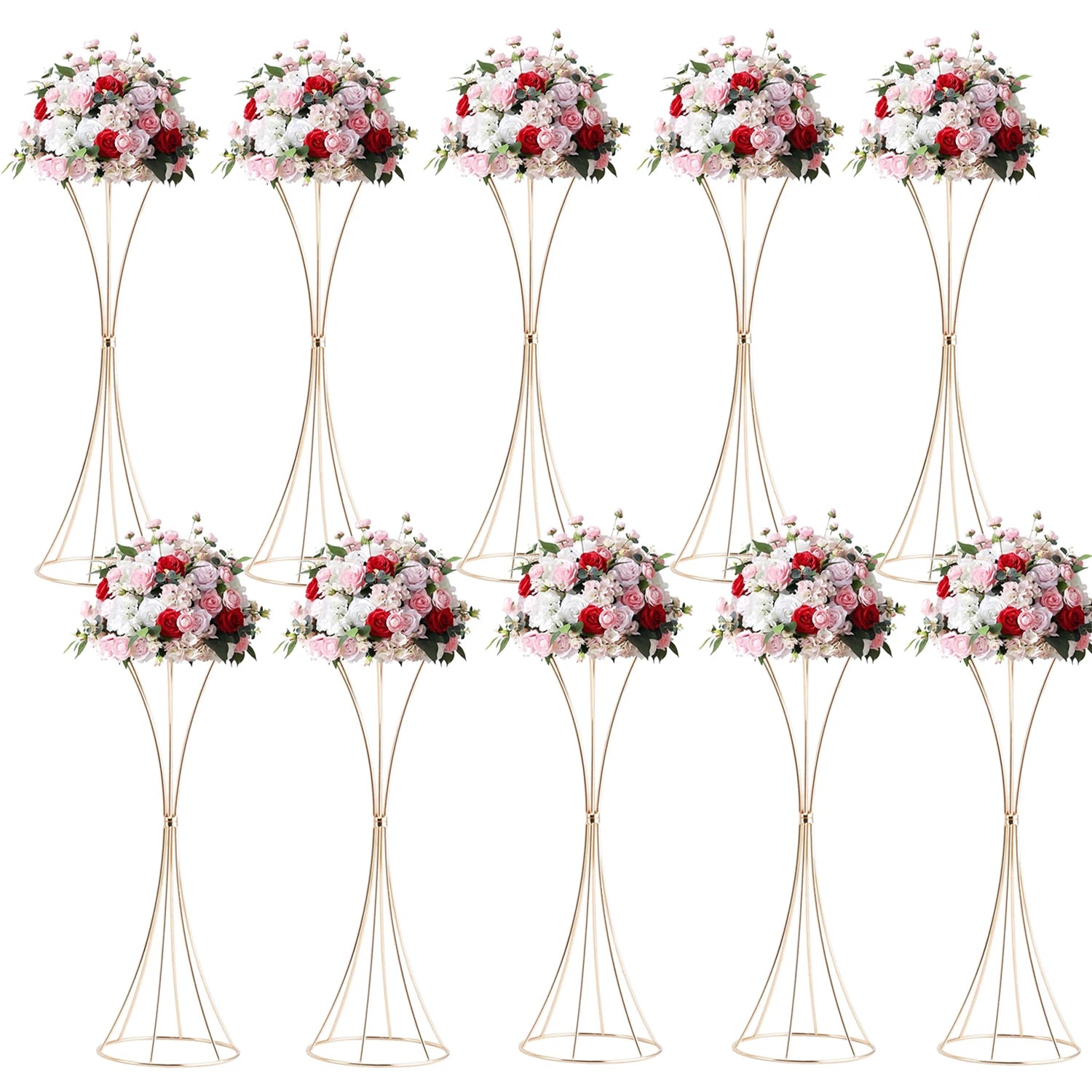 2-10Pcs Gold Vases 18inch Table Centerpieces Metal Trumpet Flower Stand Road Lead for Wedding Party Christmas Home Decoration
