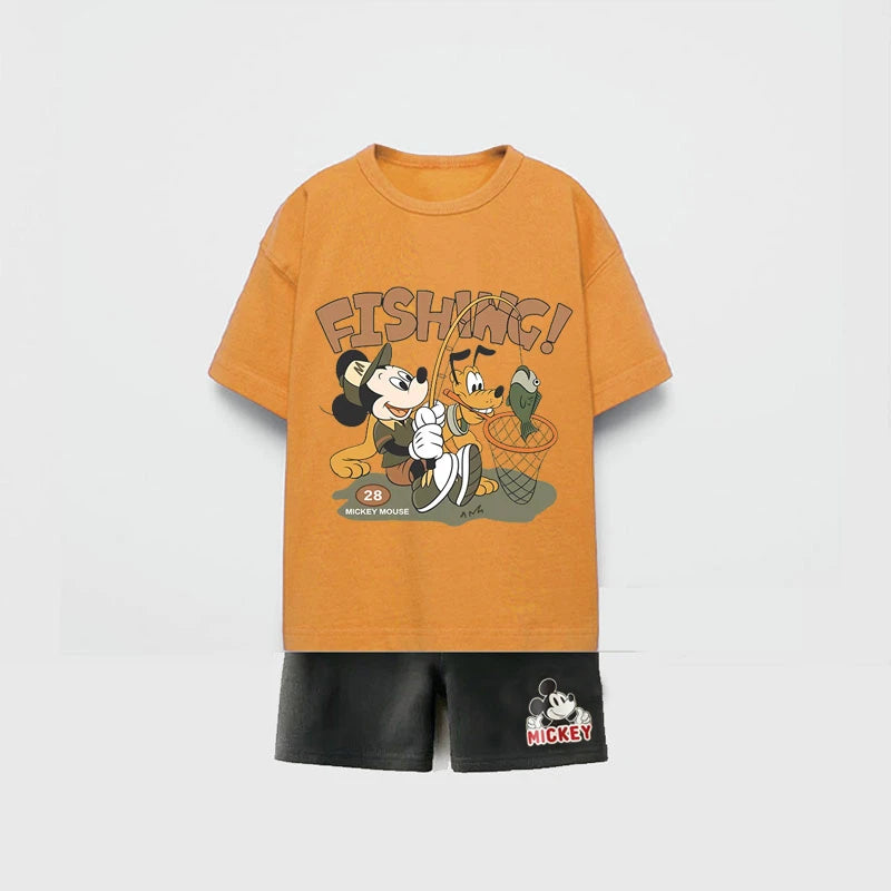 Trendy Outfits 2025 Summer Child Clothing Cute TShirt Black Shorts New Printed Tops +Shorts Boys Short Sleeve Suit Outer Wear