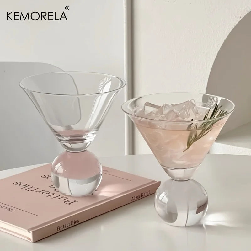 KEMORELA Martini Glass Cup 260ML Short Foot Beaded Cocktail Glasses Cups Thin Champagne Glass Transparent Wine Glasses Cup