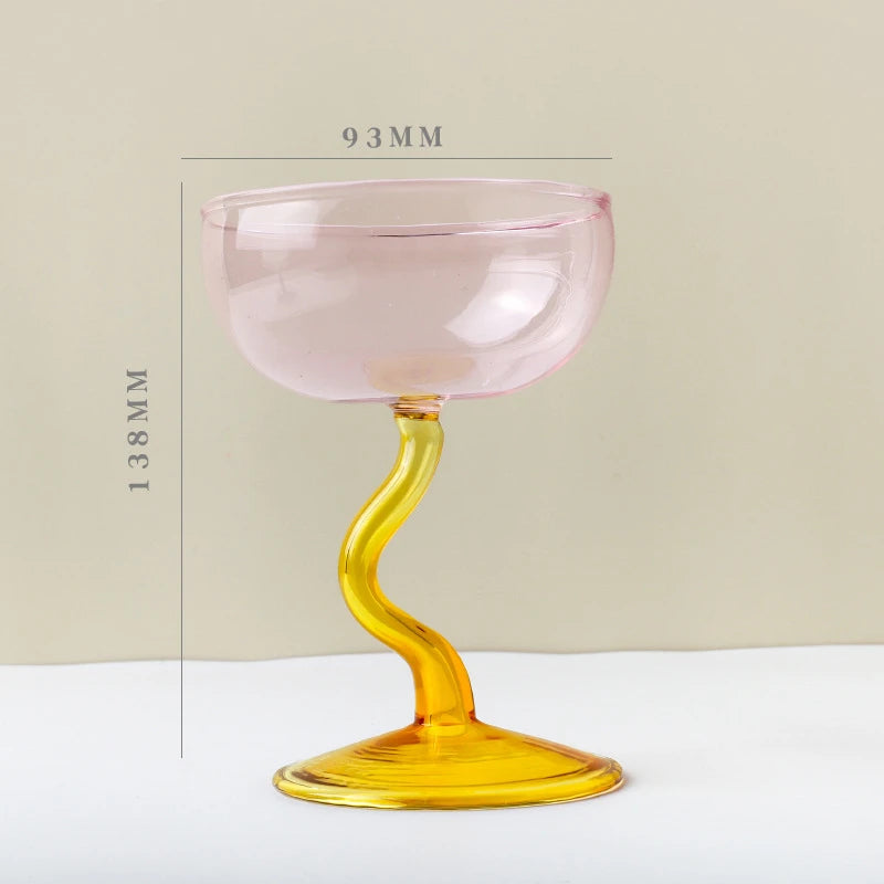 Round Bowl Goblet Dessert Glass Mug S-shaped Cup Stem Ice Cream Bowl Cup Milkshake Dessert Cup Colored Borosilicate Glass