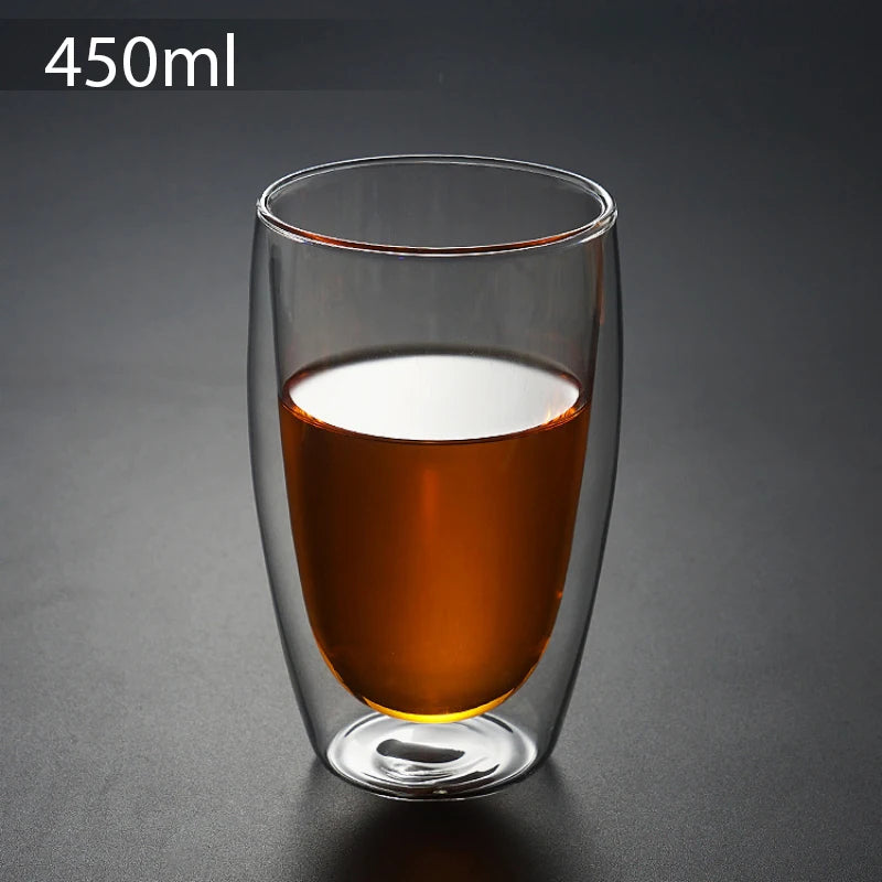 450/250ml Double Wall Glass Clear Handmade Heat Resistant Tea Drink Cups Healthy Drink Mug Coffee Cups Insulated Shot Glass