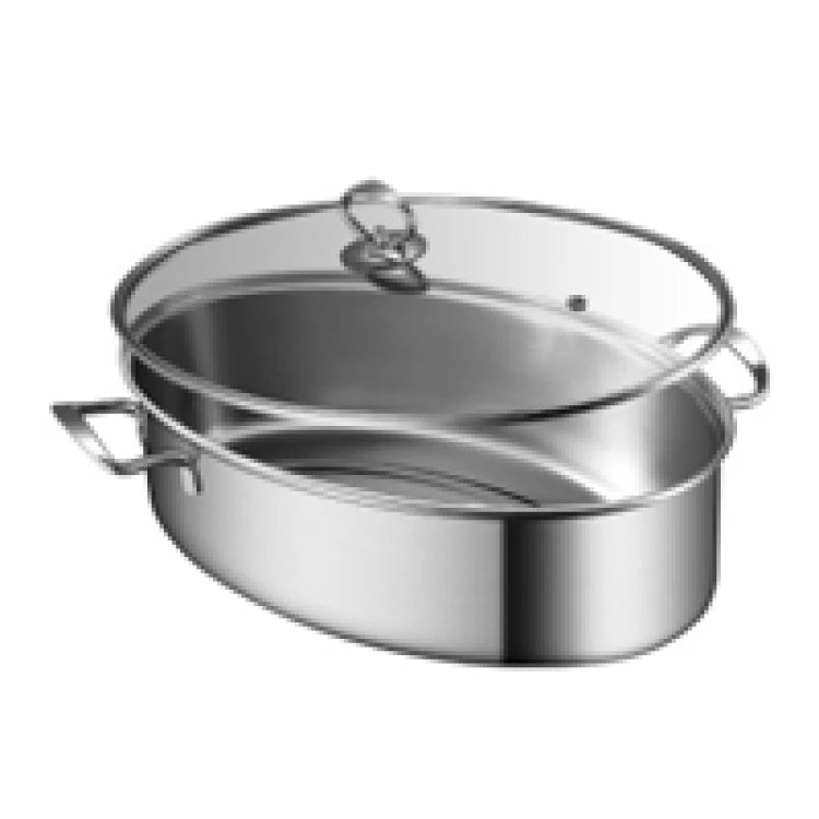 Household Oval Fish Steamer Stainless Steel Soup Steamer Pan Multifunctional Kitchen Steaming Fish Pot with Transparent Cover