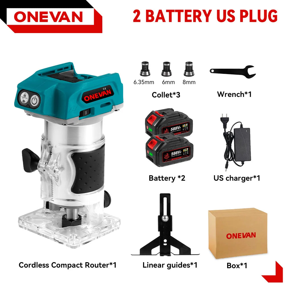 1600W Brushless Electric Hand Trimmer 5 Speeds Cordless Engraving Slotting Milling Woodworking Router For Makita 18V Battery Pin