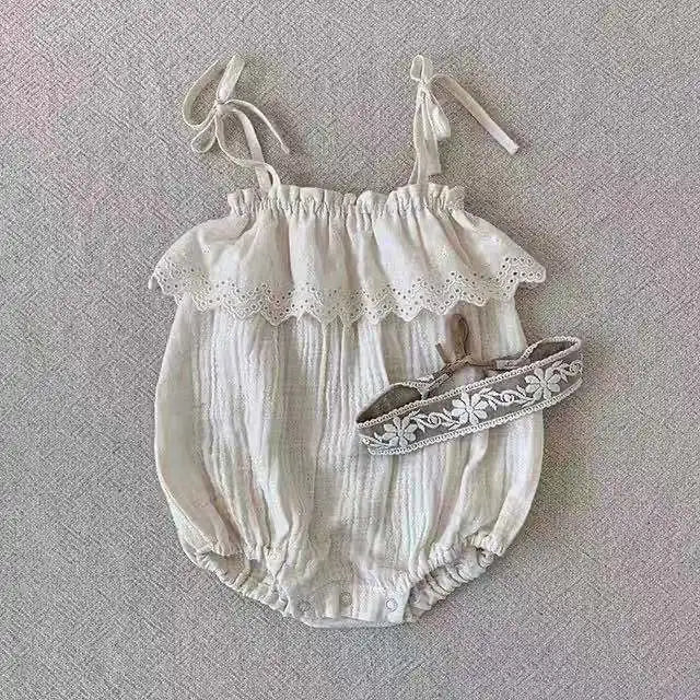 2025 Summer New Baby Girl Sleeveless Sling Jumpsuit Solid Cute Toddler Princess Overalls Cotton Infant Girl Romper Baby Clothes