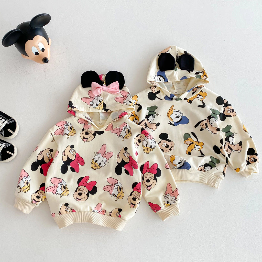 Disney Minnie Mickey Autumn Hoodies Children's Clothes Long Sleeve Hooded Tops Loose Fashion Cartoon Girl Boy Sweatshirt 0-6 Age
