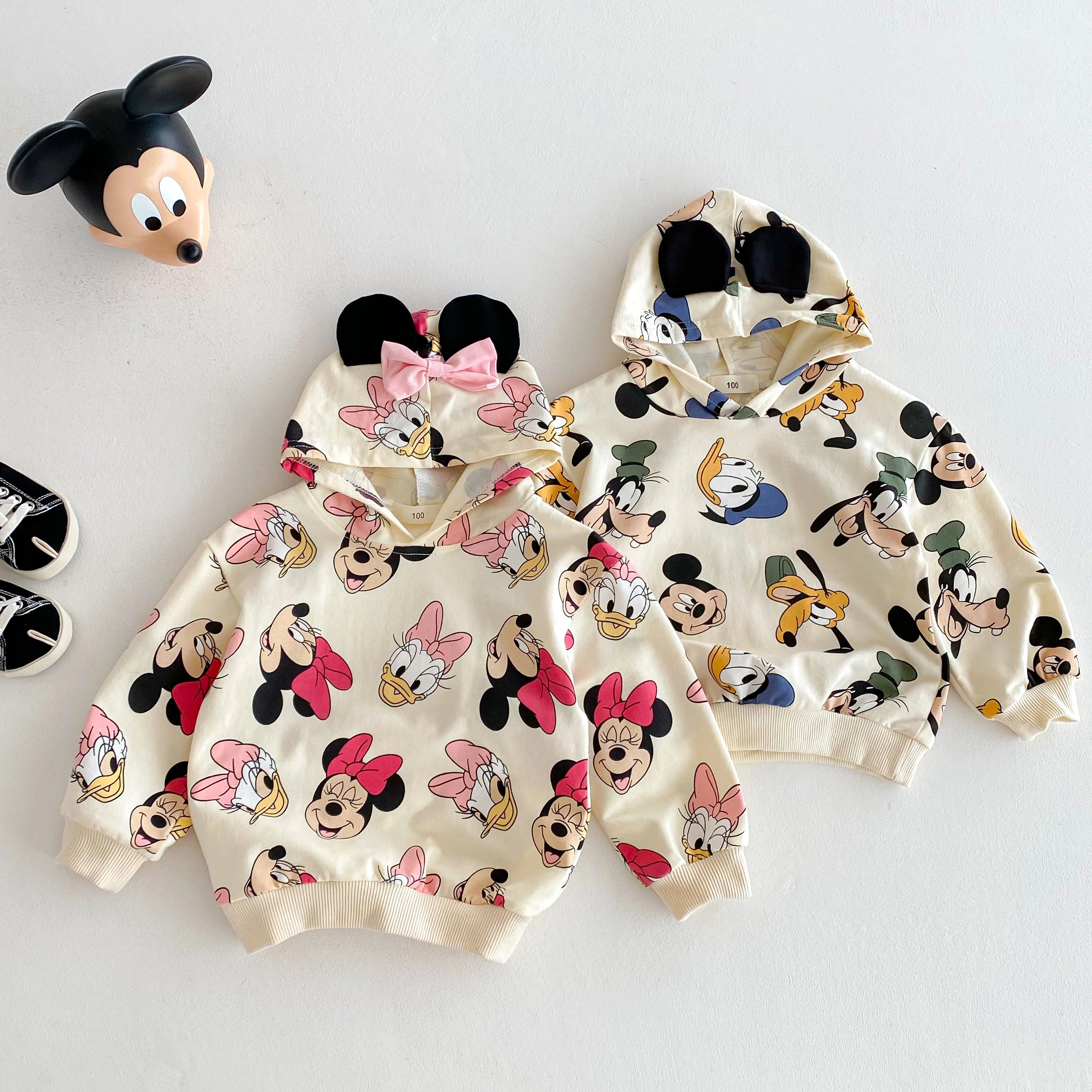 Disney Minnie Mickey Autumn Hoodies Children's Clothes Long Sleeve Hooded Tops Loose Fashion Cartoon Girl Boy Sweatshirt 0-6 Age