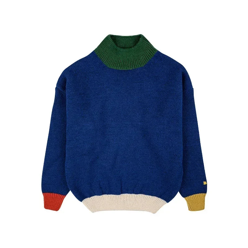 2025 Children's Autumn/Winter INS Style Girls' Cartoon Color Blocked Pullover Vest Cardigan Boys' Single Breasted Knint Sweater