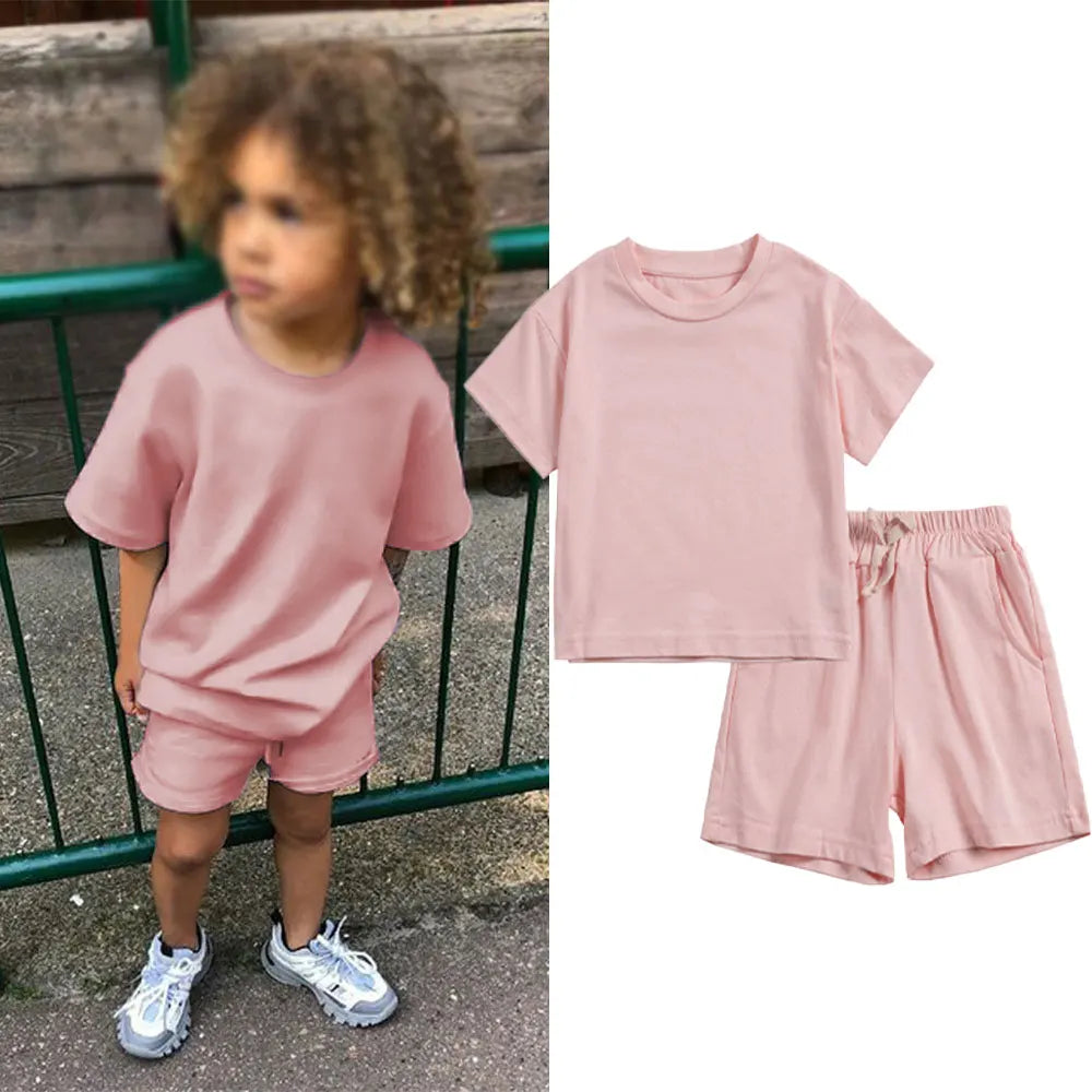 Children New Summer Sets Toddler Boy Girl Solid Sports T-shirts and Shorts 2pcs Set Kids Casual Tracksuits Suits 0-6Y
