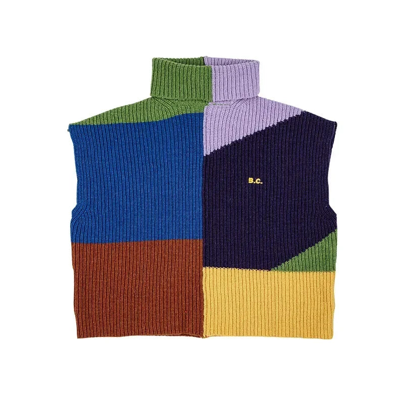 2025 Children's Autumn/Winter INS Style Girls' Cartoon Color Blocked Pullover Vest Cardigan Boys' Single Breasted Knint Sweater