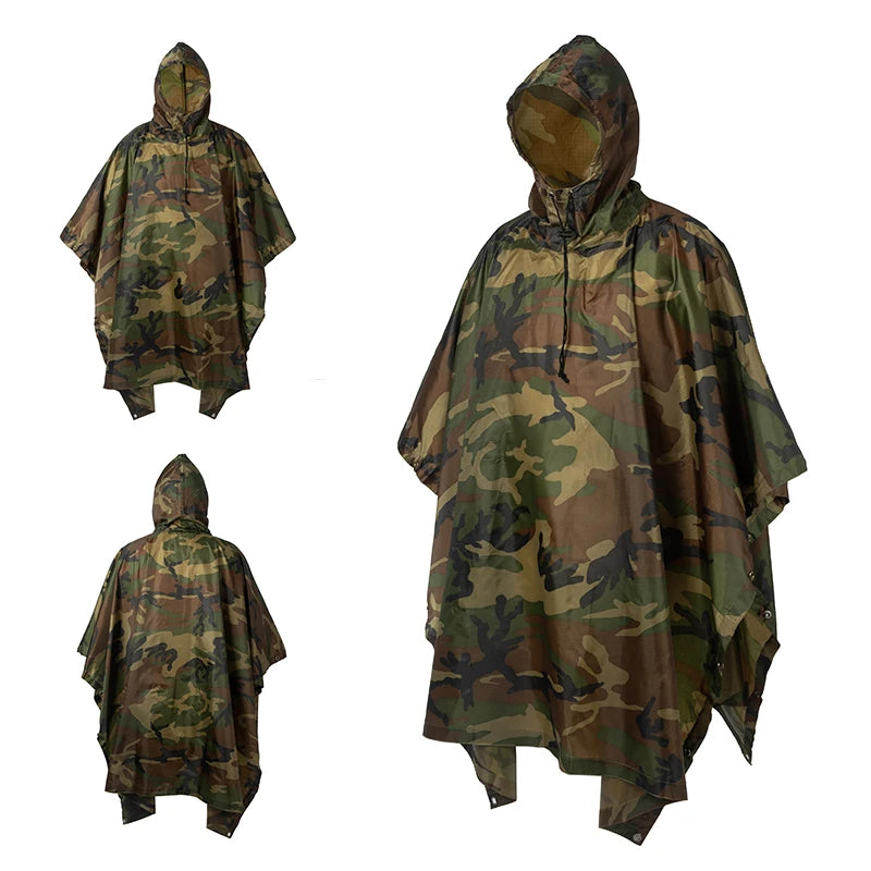 Men's Military Waterproof Zipper Camo Raincoat, Waterproof Rain Coat, Men's Raincoat, Women's Raincoat, Awning, Motorcycle Rain Poncho