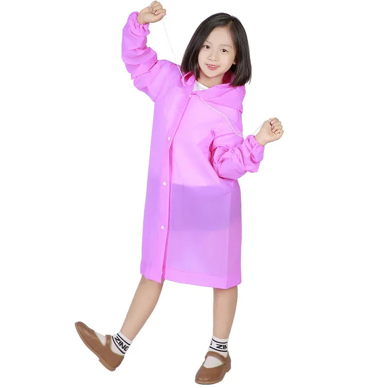 EVA Thickened Children's Raincoat, Reusable, Transparent, Fashionable, Hooded, for Girls and Boys, Outdoor Tour, Cute Raincoat