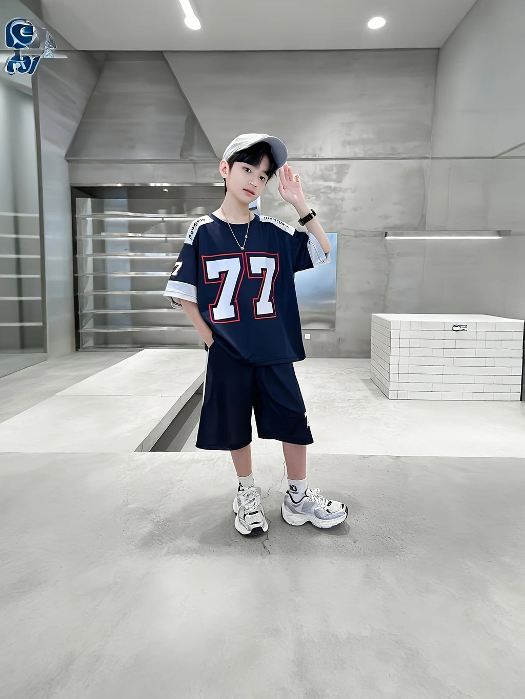 2025 Summer new retro sporty casual patchwork hip-hop 3D printed children's set