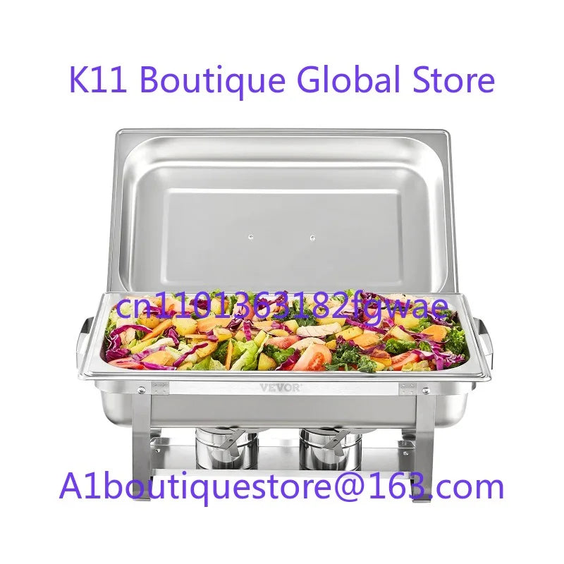 Chafer with Full Size Pans Catering Buffet Set Food Warmer Server 8QT Rectangle Chafing Dish 4/6 Packs Stainless Steel