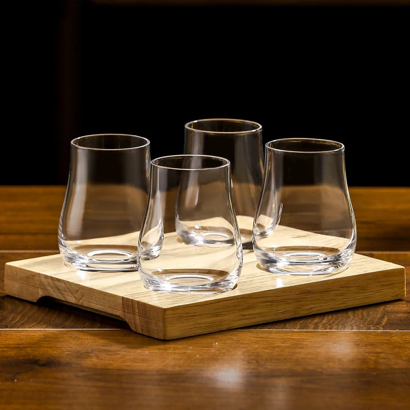 Round egg shaped clear Old Fashioned Whiskey Glasses with Wooden tray Whiskey Tumblers Glassware for Bourbon Barware
