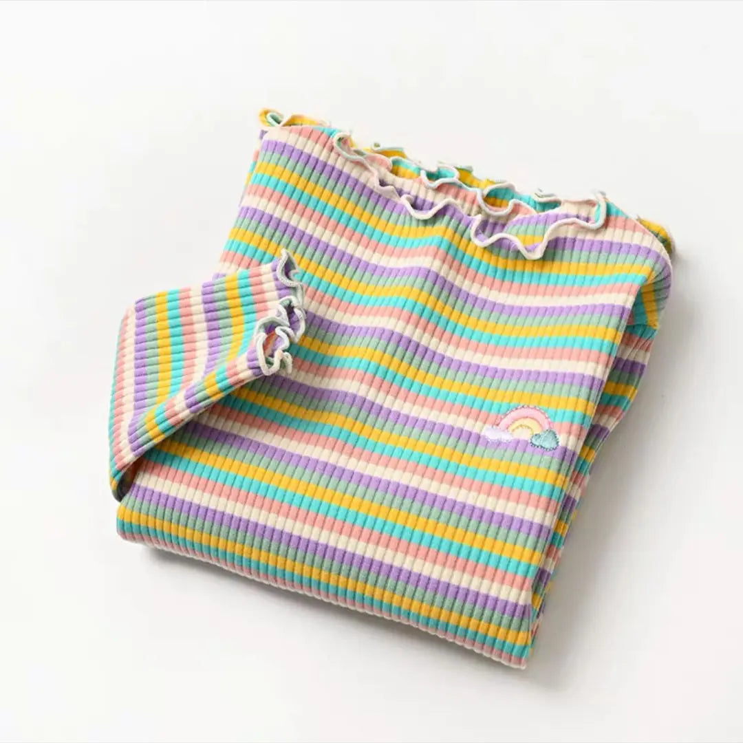 Children's T-Shirts Color Stripe Flower Printing Kids Clothes for 2 To 6 Years Girls Tshirts Boutique Outfits for Girls