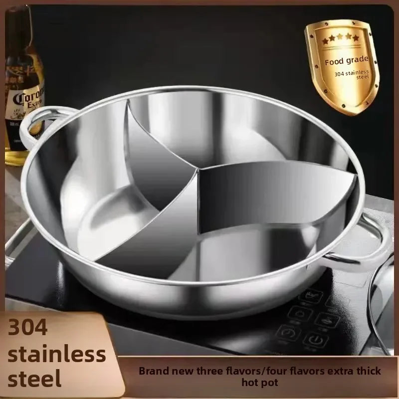 34cm Stainless Steel Hot Pot Three Divided Cookware Induction Little Sheep Pot Hot Pot Ruled Compatible Cooking Winter Party