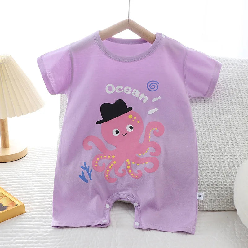 Infant Toddler Crawling Clothes Cotton Summer Boys Girls Thin Baby Short Sleeved Romper Suit Children's Onesie