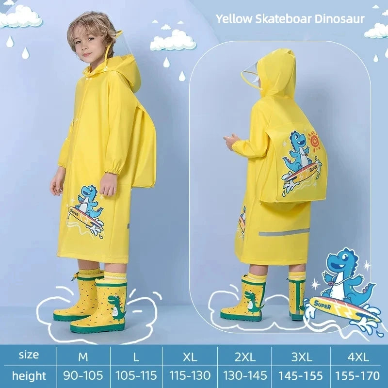 Children's Raincoat, Kids Waterproof Rain Poncho, Full Coverage, High-Quality Raincoat, Student Boys Girls Backpack Travel Rainwear