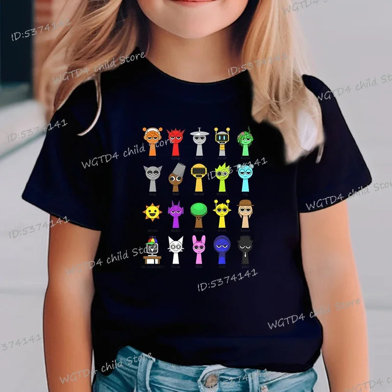 New Sprunki Kids T-shirt Cartoon Game Figure Printed Tops Tees Boys Girls Casual Short Sleeve Tshirt Summer Children's Clothing