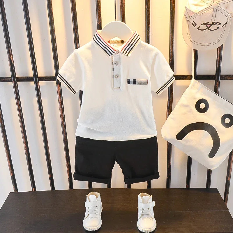 New Summer Outfits Baby Boys 9 To 12 Months Dinosaur Printed Turn-down Collar T-shirts Tops and Shorts 2PCS Infant Clothing Sets