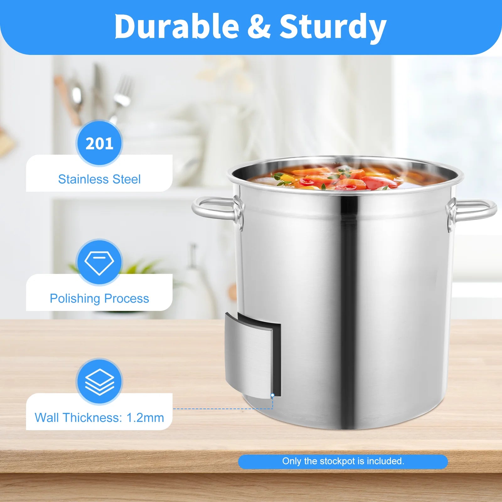 35L Cooking Pot Stainless Steel Large Capacity Stockpot Whole Clad Stock Pot Canning Sauce Pot Steamer Cookware for Restaurant