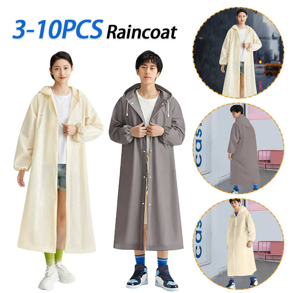 3-10PCS Disposable Adult Long Raincoat Windproof Hooded Rain Poncho Drawstring Long Hooded Rain Coats for Travel Emergency