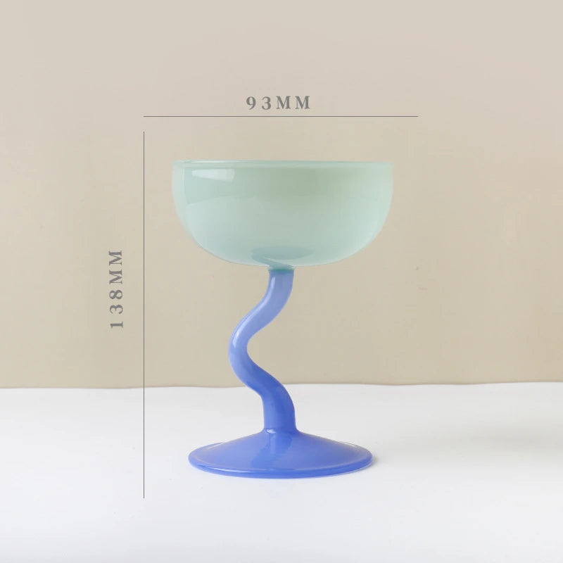 Round Bowl Goblet Dessert Glass Mug S-shaped Cup Stem Ice Cream Bowl Cup Milkshake Dessert Cup Colored Borosilicate Glass