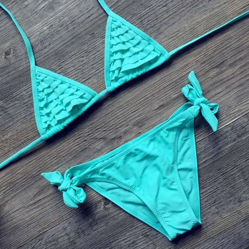 4 Color Brand 2024 Summer Girls Swimwear Soild Baby Kids Swimwear Biquini Infantil Swimsuits Falbala Bikini Girl For 6-14years