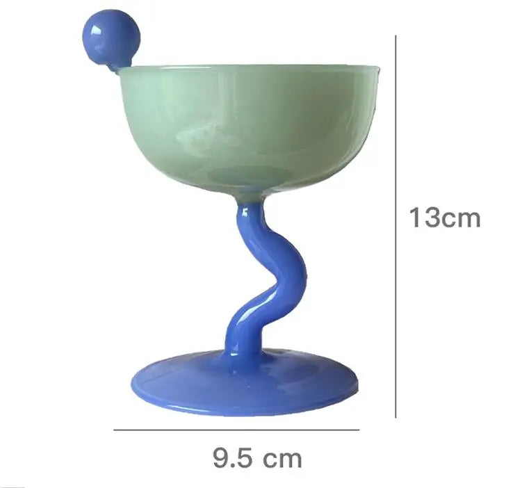 Round Bowl Goblet Dessert Glass Mug S-shaped Cup Stem Ice Cream Bowl Cup Milkshake Dessert Cup Colored Borosilicate Glass