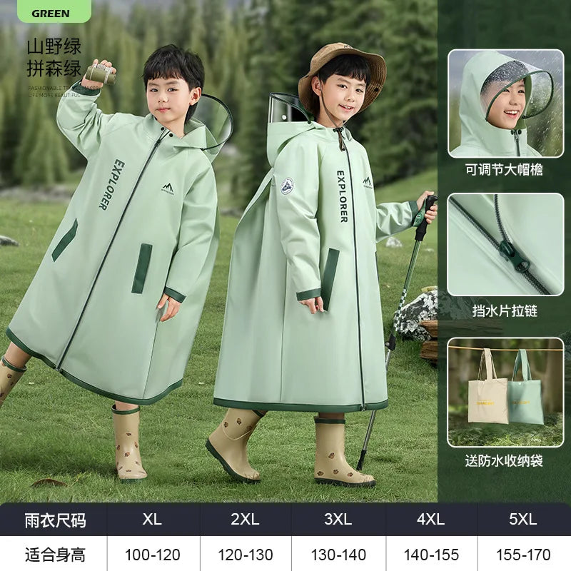 Children's Full Body Raincoat, Boys' and Girls' Primary School Students, Zipper Closure, PEVA, Anti-Heavy Rain, Schoolbag Space Raincoat