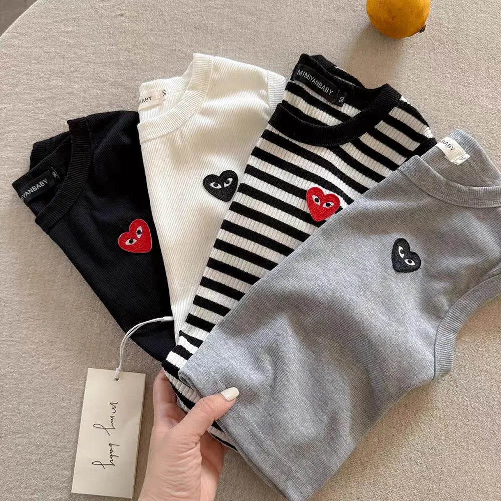 T2667 Summer New Children's Sleeveless Vest Boys 2025 Love Heart Baby Striped Workwear Thin Style Small Kids T-Shirt