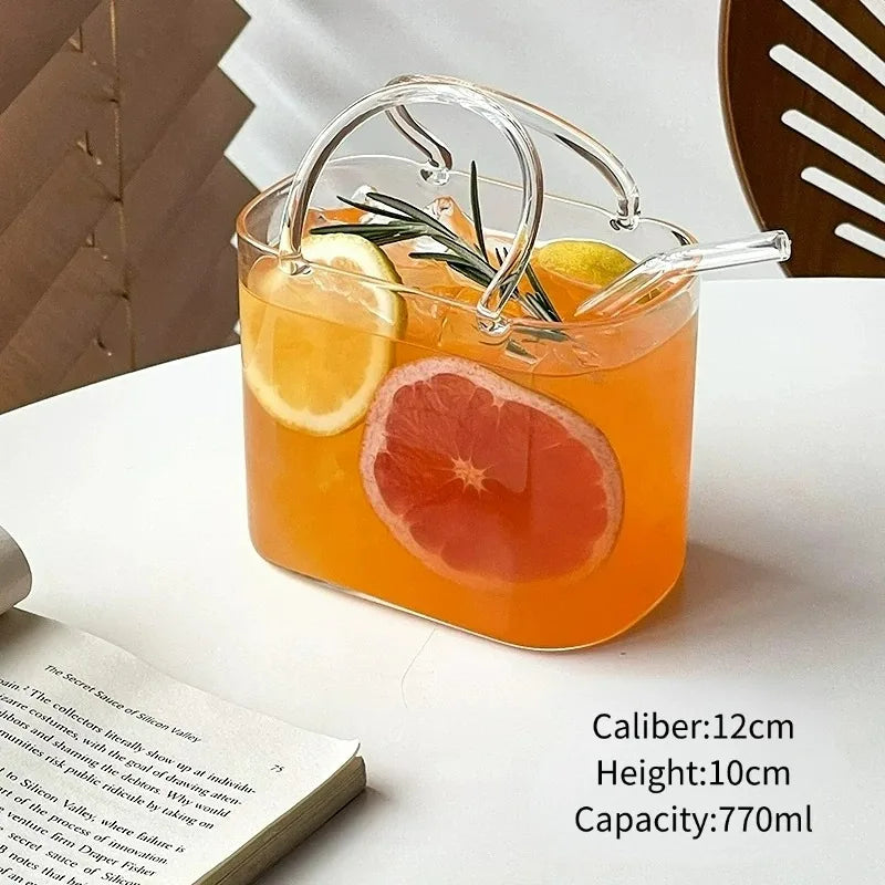 Portable Handbag Glass Cup,Creative Cocktail Glasses Cups,Funny Fruit Wine Glass Cups,Ins Style Bag Glass With Straw,Bar Tools
