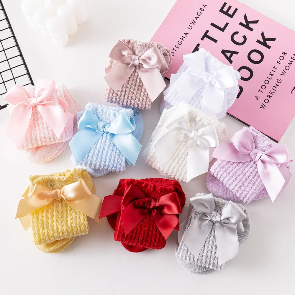 Limit quantity 0-2Y Children Girls Royal Style Bow Knee High Fishnet Socks Baby Toddler Bowknot Socks Kid Hollow Out Sock Sox