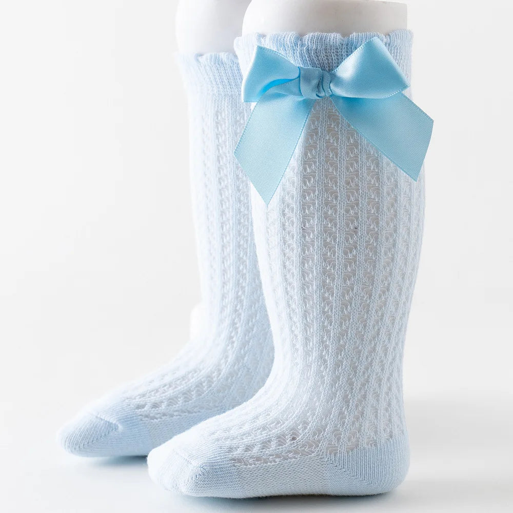 Limit quantity 0-2Y Children Girls Royal Style Bow Knee High Fishnet Socks Baby Toddler Bowknot Socks Kid Hollow Out Sock Sox