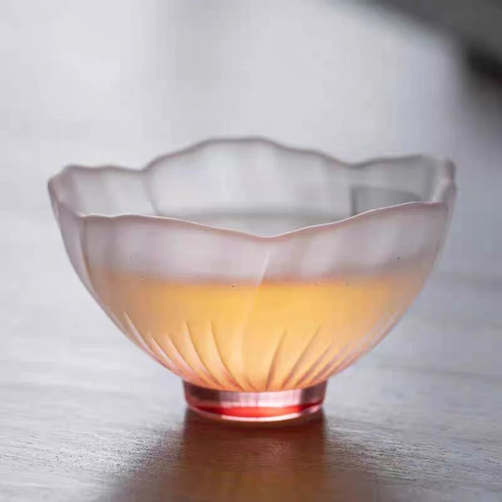 4 Pieces Glazed Glass Frosted Pink Sakura Japanese Teacup, Pink Glazed Lady, Household Flower Teacup, Tea Cup, Petal Cup