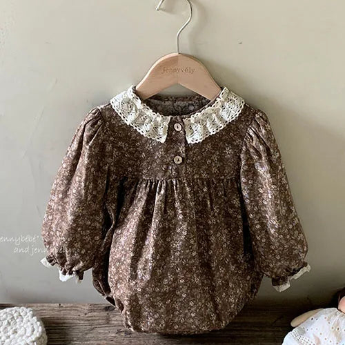 2024 New Spring 0-24M Children Clothes Korean Style Climbing Suit Long Sleeved Cotton Lace Splicing Toddler Baby Girl Romper