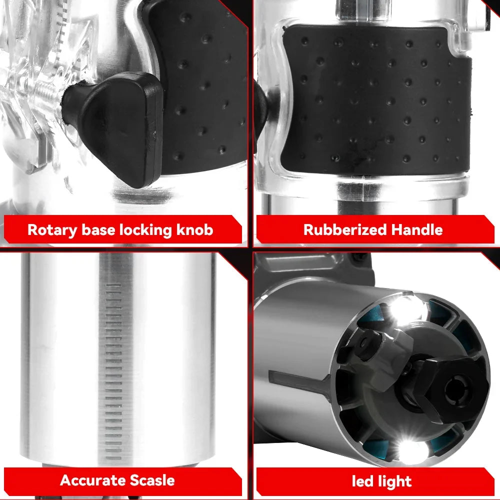 1600W Brushless Electric Hand Trimmer 5 Speeds Cordless Engraving Slotting Milling Woodworking Router For Makita 18V Battery Pin