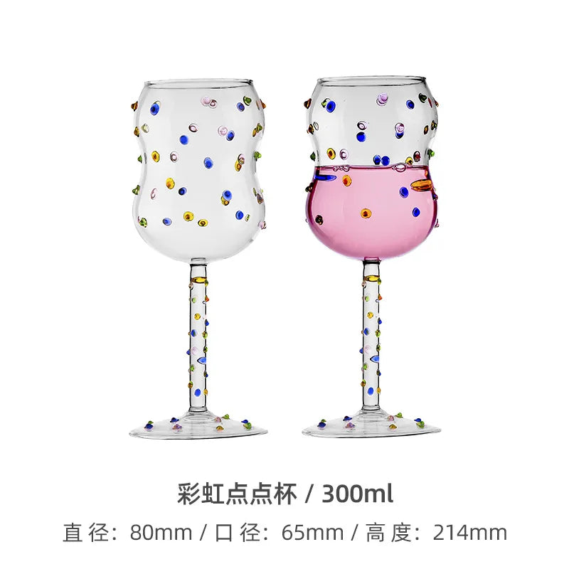 1 Piece 300ML Creative Cute Colorful Dots White Wine Goblet Red Wine Glass