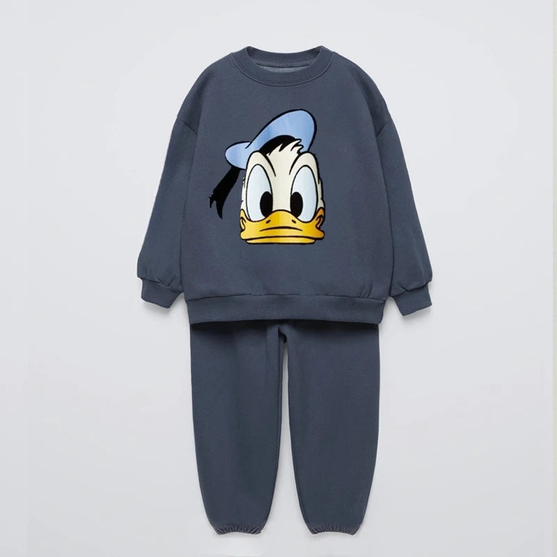 0-6Year Kids Long Sleeve Suits Cartoon Sweatshirts Solid Color Versatile Pants Two-piece Outer Wear Child New Trendy Costume