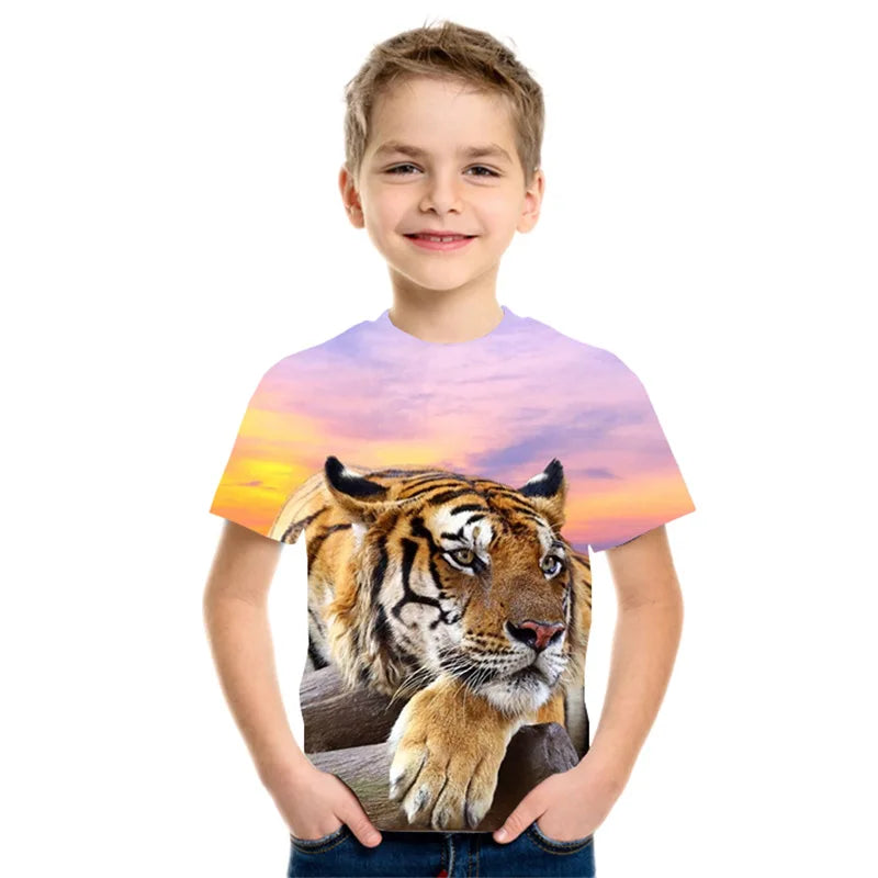Children's T-Shirt Animal Lion 3D Printed Short Sleeve Tee Fashion Tops Round Neck Kids Clothes T-Shirt for a Boy Girl Clothes