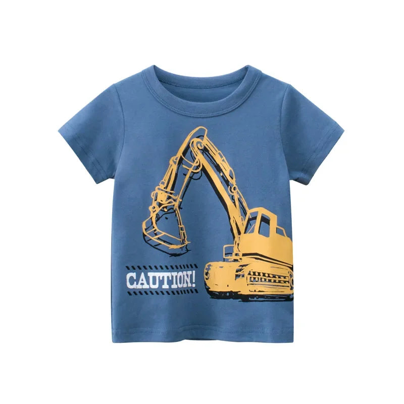 2 3 4 5 7 9 Years Summer Baby Boys Short Sleeve T-shirt Children Kids Cotton Cartoon Tops For Little Boys KF1022